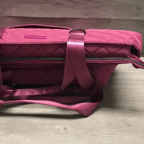 NWT Joan Rivers Quilted Nylon Travel Pet Double Strap Burgundy 20” MSRP $290 - Picture 8 of 11